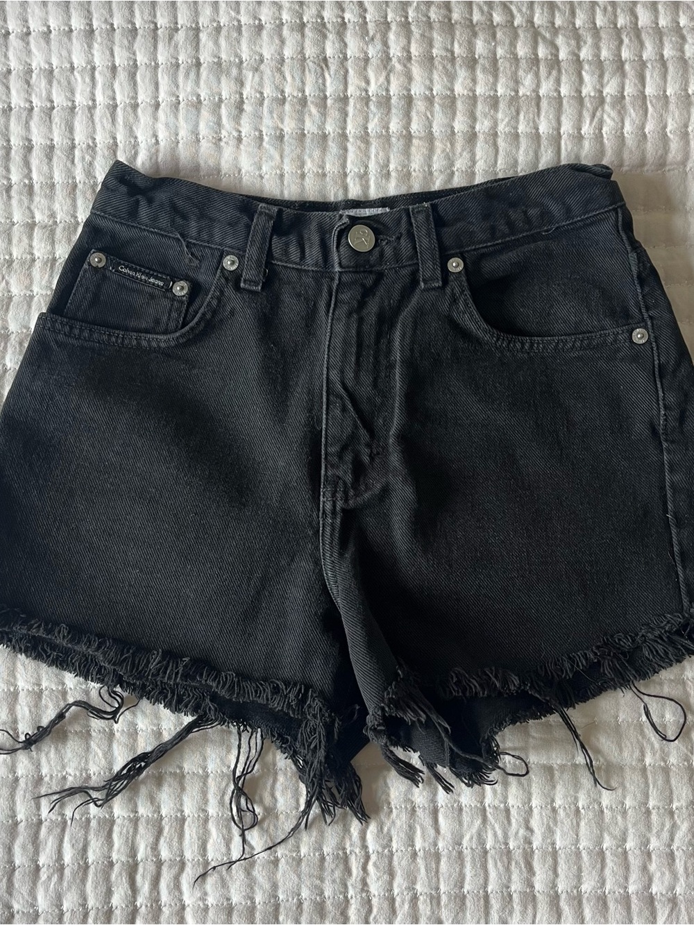 Vintage Calvin Klein Black Frayed Denim Shorts XS 2
